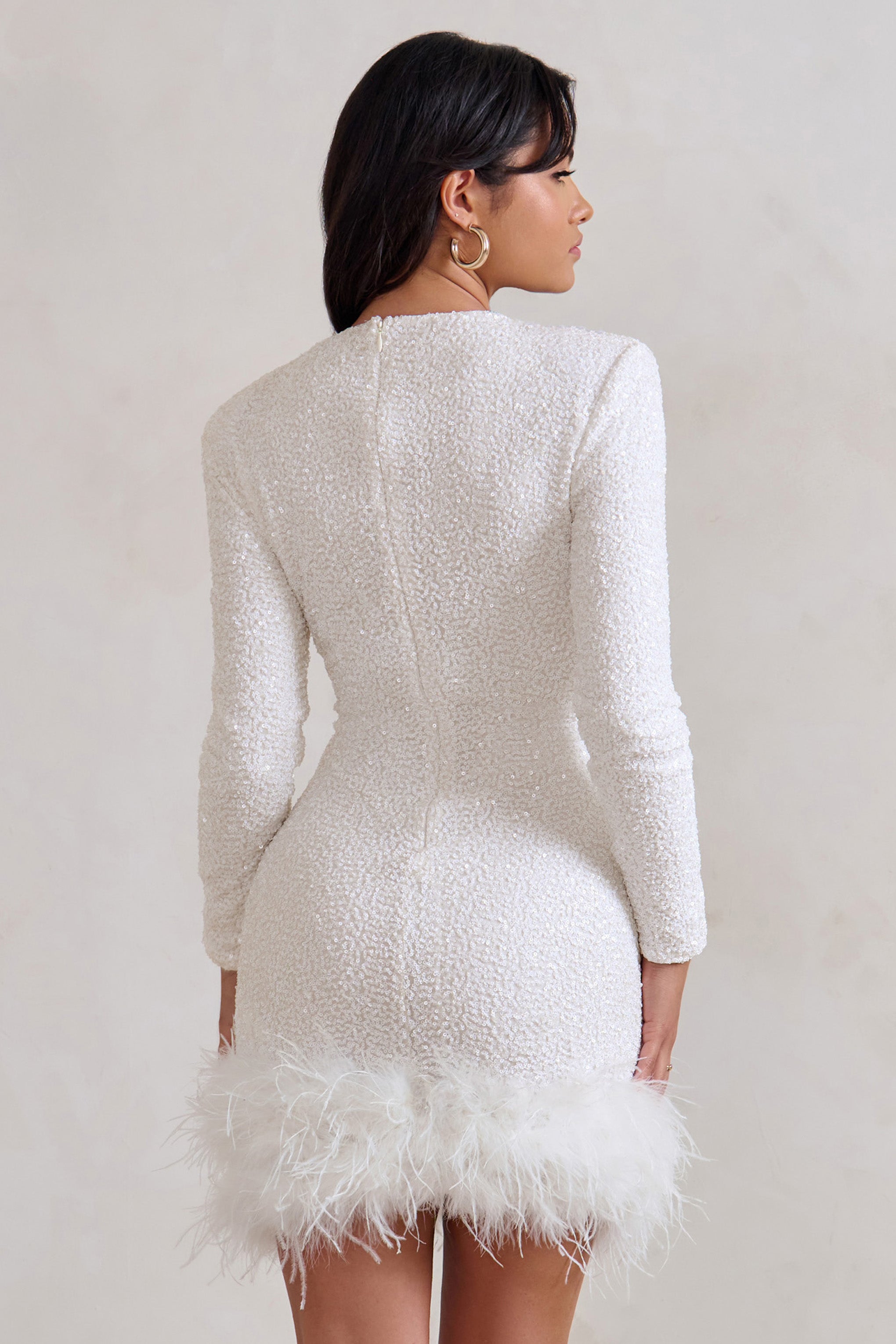 Élavienne | Mini abito da donna con paillettes e piume sul fondo