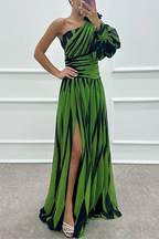 Bonnie | Elegancka Sukienka Maxi One Shoulder w Paski