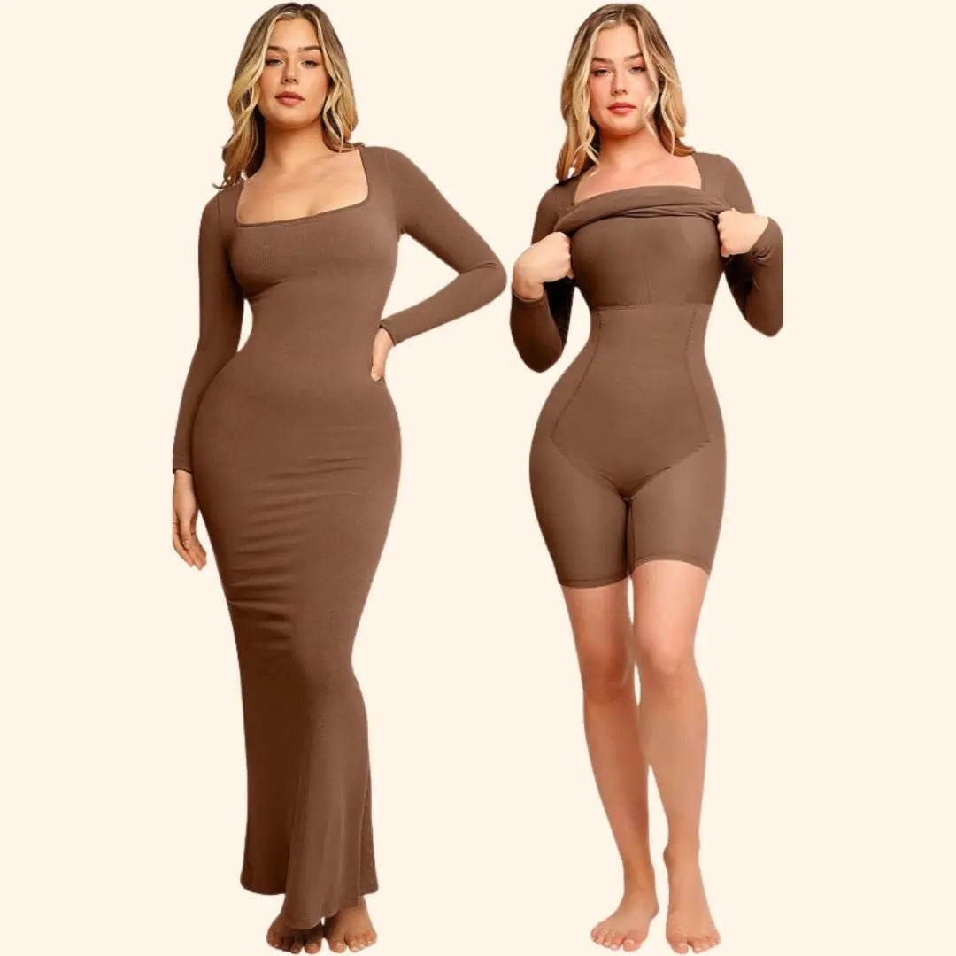 Peyton | Modelująca Sukienka Maxi Shapewear z Długim Rękawem