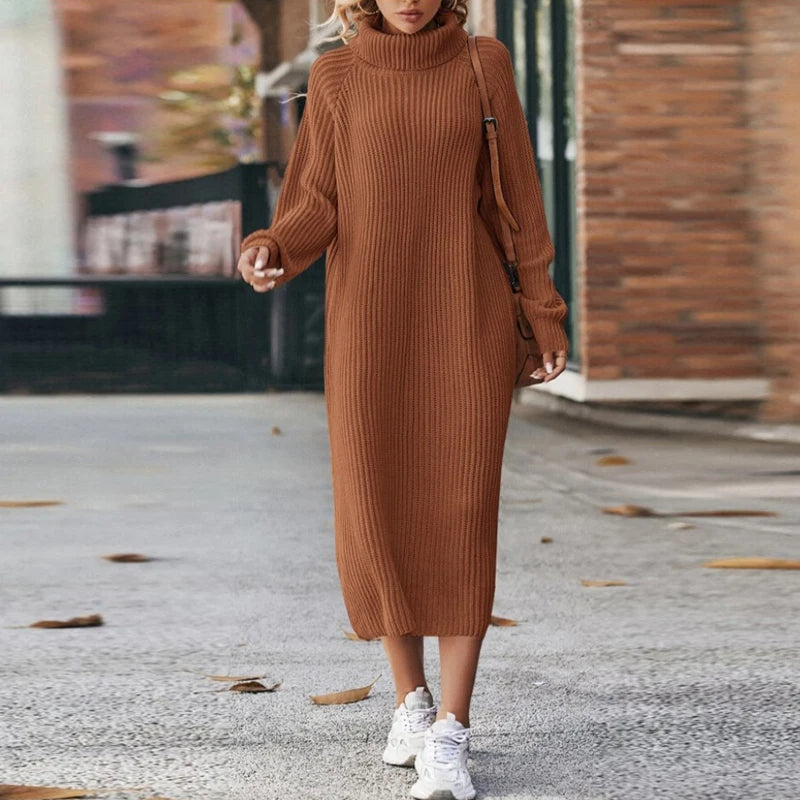 Elmoria | Women's Winter Ribbed Knit Turtleneck Dress