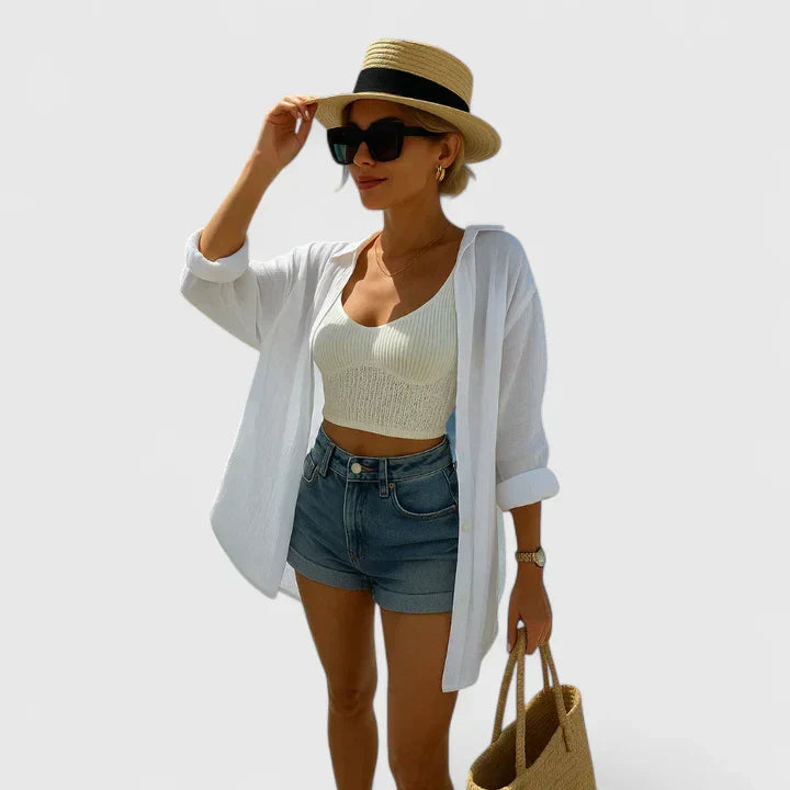Nerina | Camicia estiva oversize da donna con stampa per la spiaggia