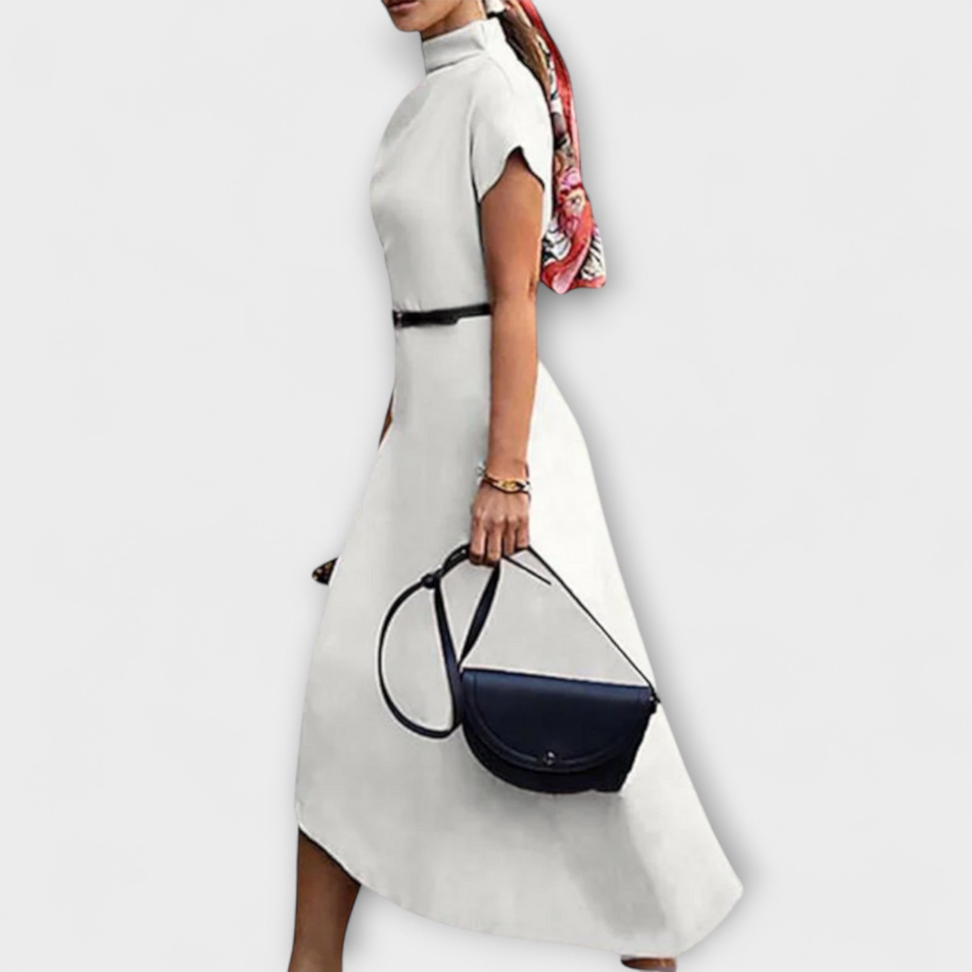 Aurevina | Elegante Abito Midi da Donna con Cintura e Orlo Urbano