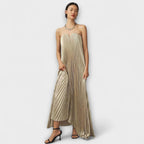 Moana | Abito Maxi Plissettato Estivo Donna con Fiori e Senza Spalline