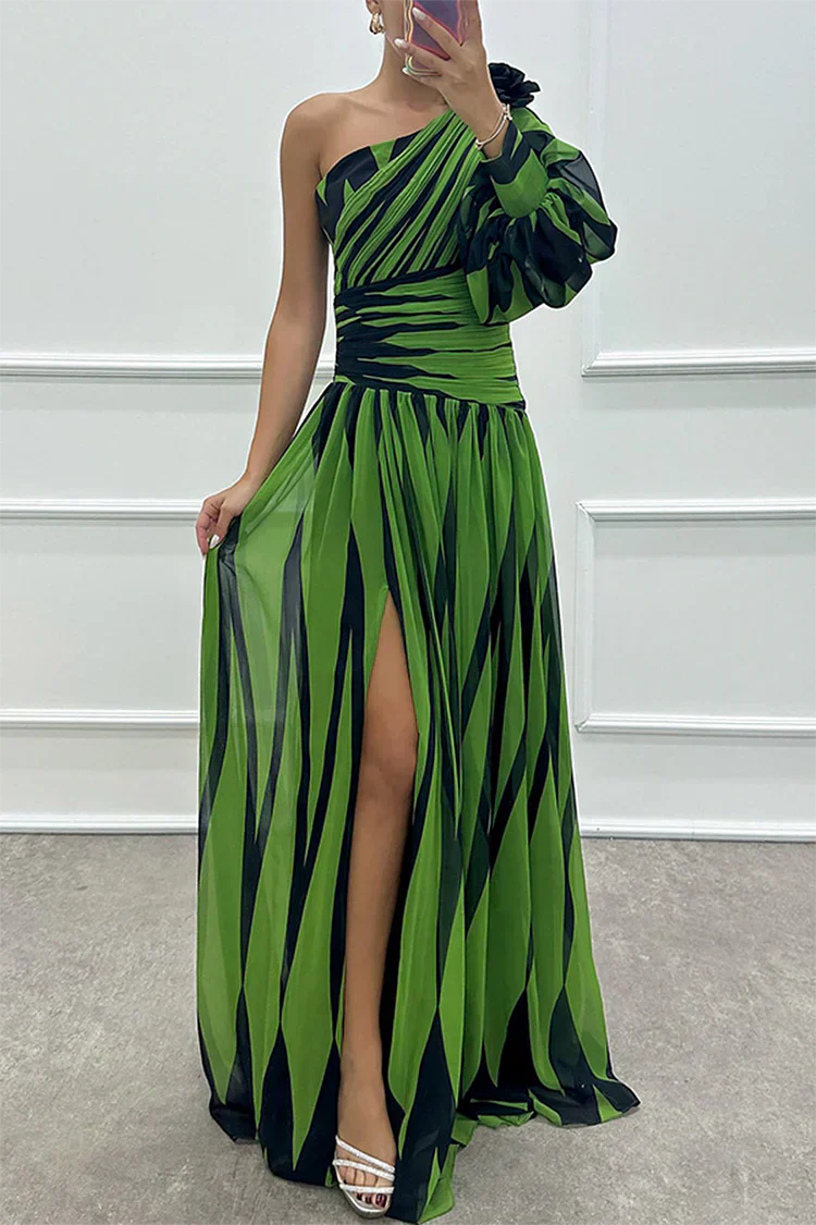 Bonnie | Elegancka Sukienka Maxi One Shoulder w Paski