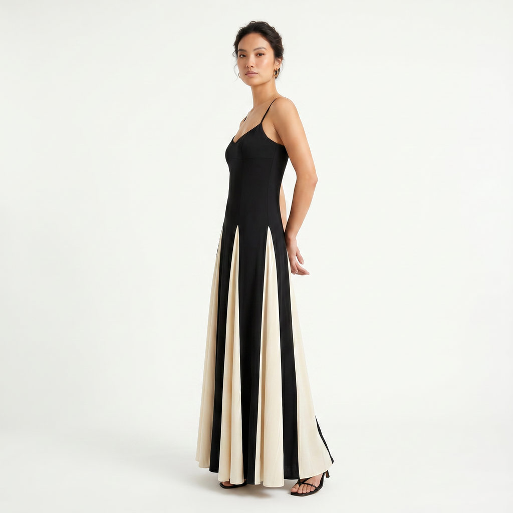 Celestine | Women's Maxi Dress with Straps and Contrast Panels