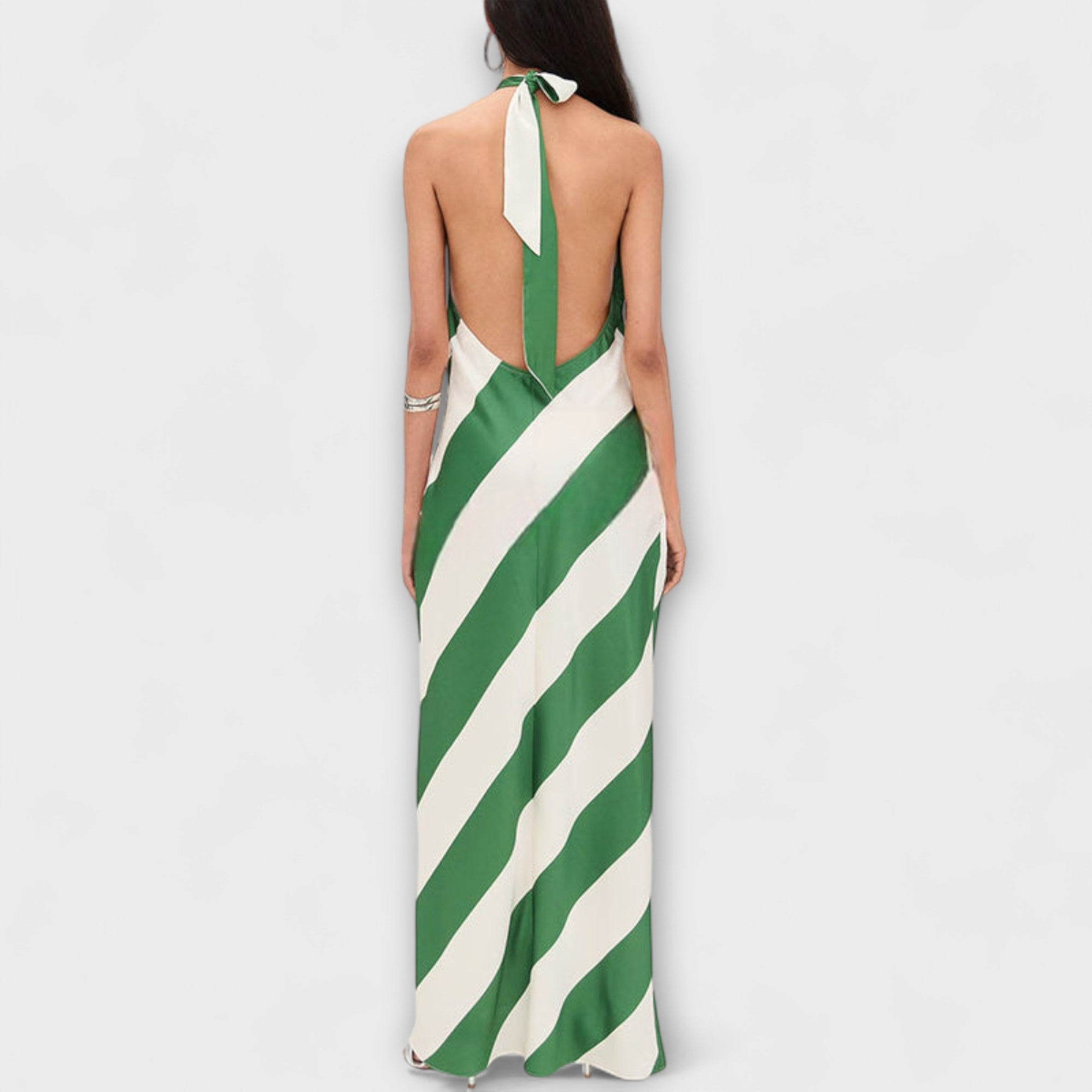 Veradelle | Abito estivo lungo a righe da donna con scollo halter e schiena scoperta
