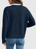Serelune | Maglia Casual Donna in Maglia con Scollo a V e Rifinitura in Pizzo