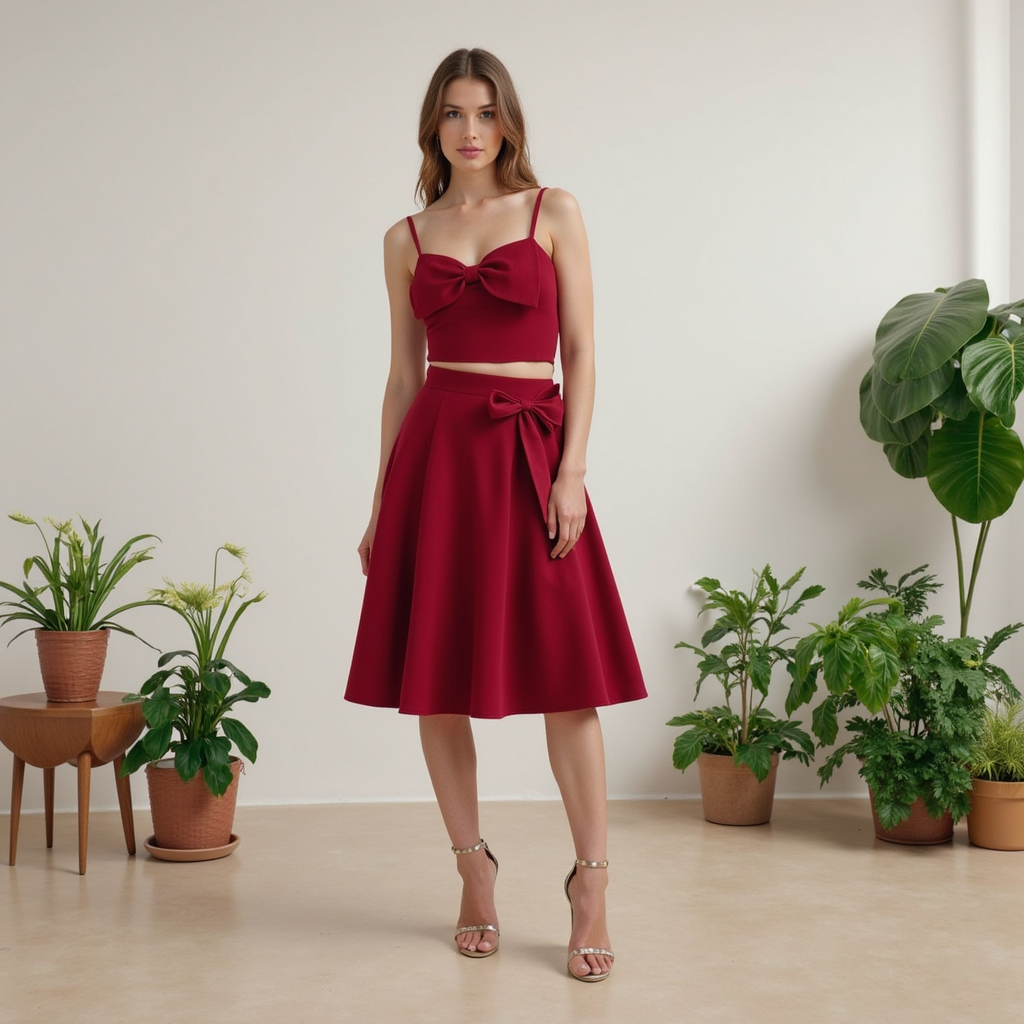 Rosella | Damska Elegancka Spódnica Midi Z Kokardą W Talii