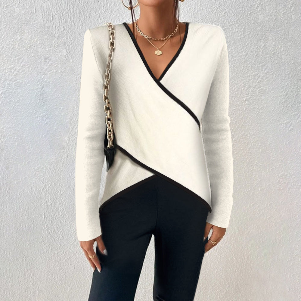 Isabella | Elegante camicetta incrociata con rifiniture a contrasto