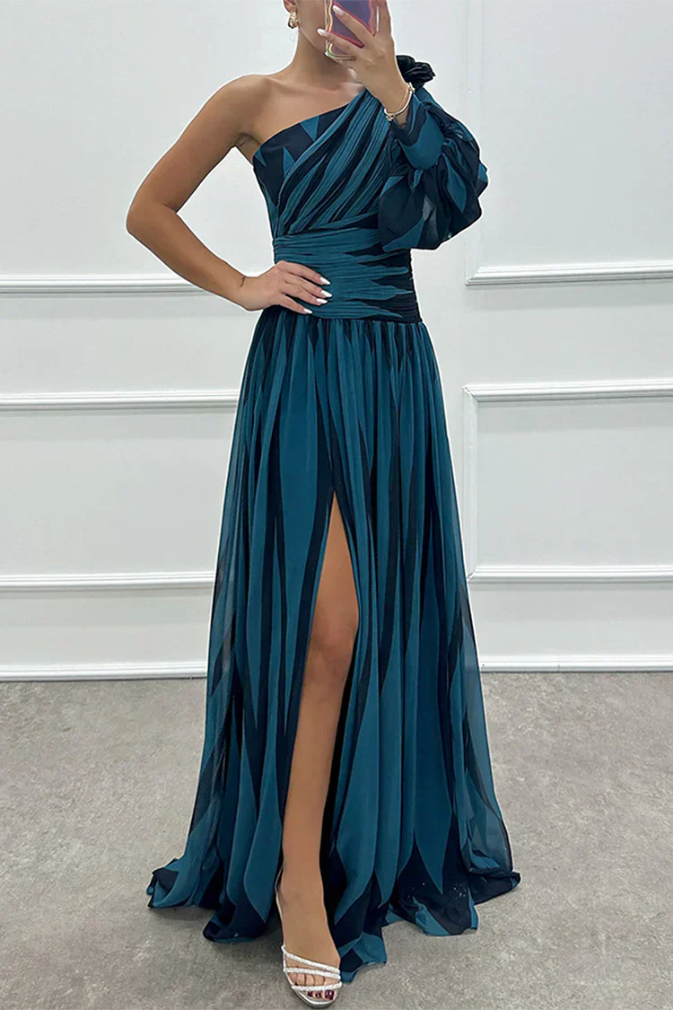 Bonnie | Elegancka Sukienka Maxi One Shoulder w Paski
