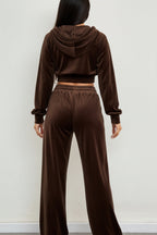Rosalie | Completo donna in velluto con cappuccio e pantaloni larghi