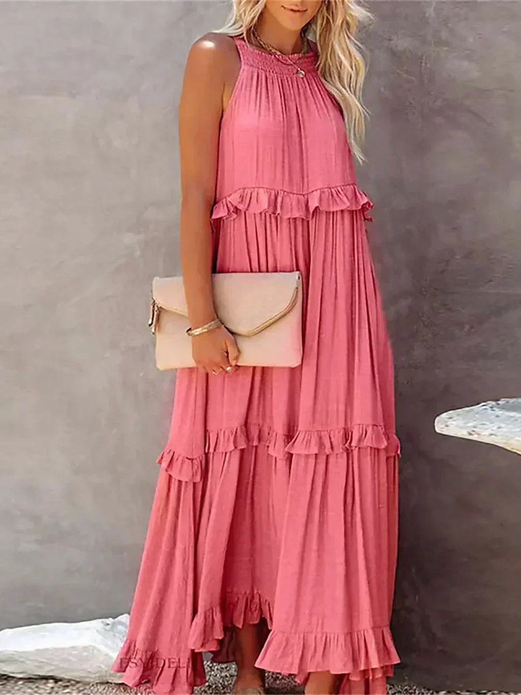 Orlavia | Abito Estivo Maxi da Donna con Volant e Senza Maniche