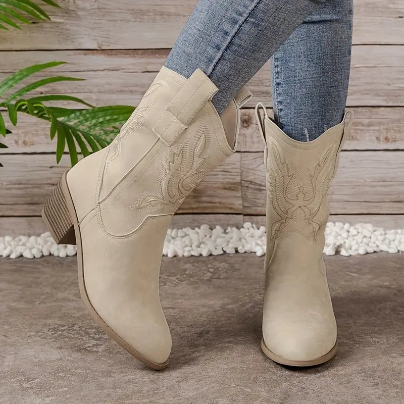 Maqsood | Stivali da donna marroni stile western a metà polpaccio casual
