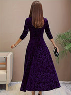 Velarise | Abito Midi Elegante da Donna con Maniche Lunghe e Stampa a Rilievo