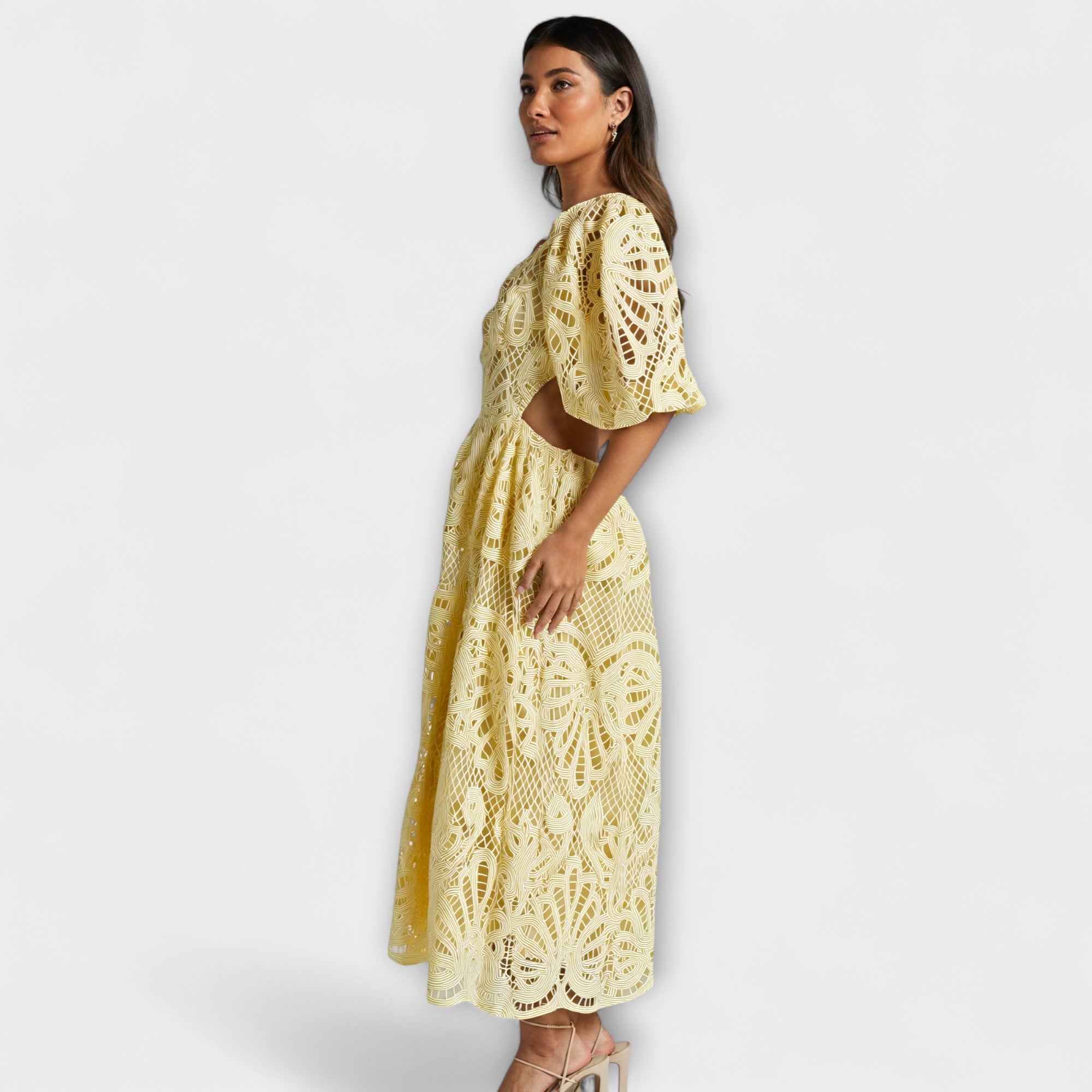 Dena | Abito Midi Casual da Donna in Pizzo con Motivo Traforato
