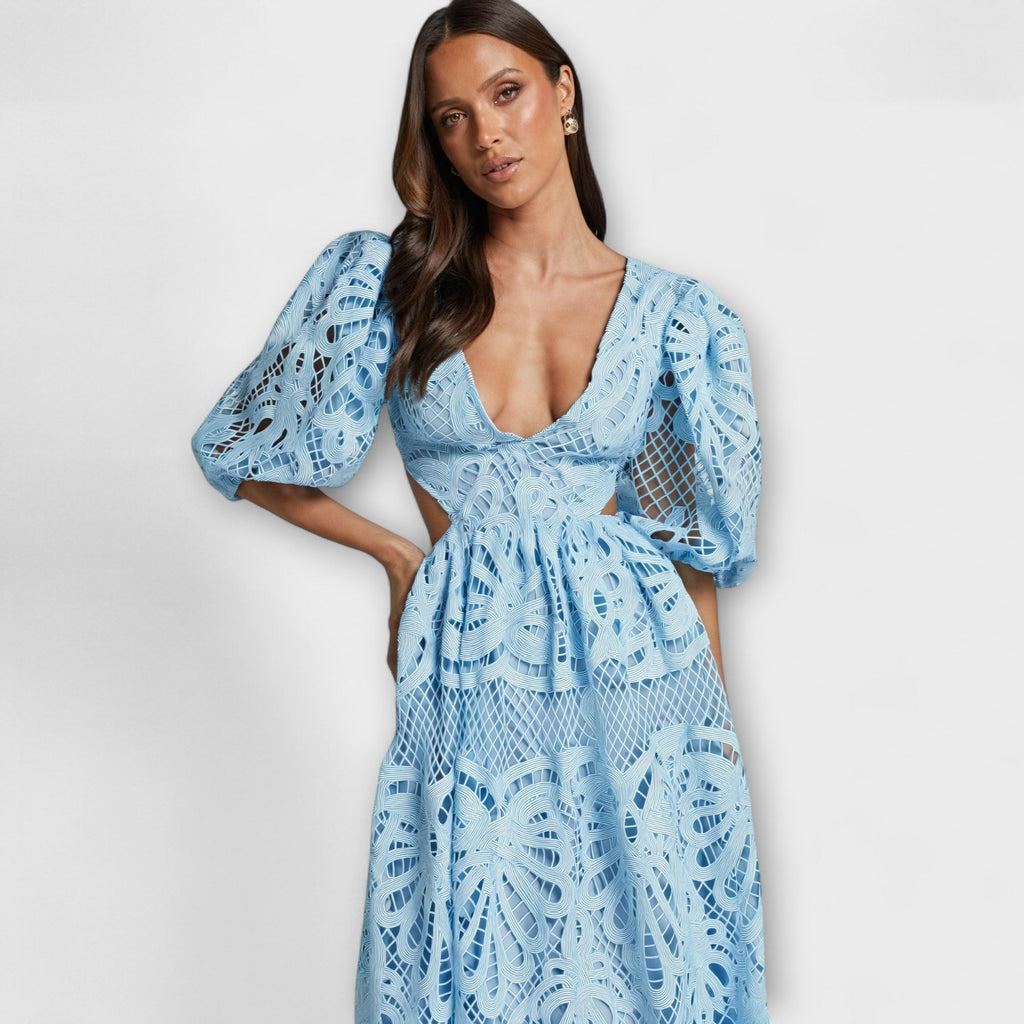 Dena | Abito Midi Casual da Donna in Pizzo con Motivo Traforato