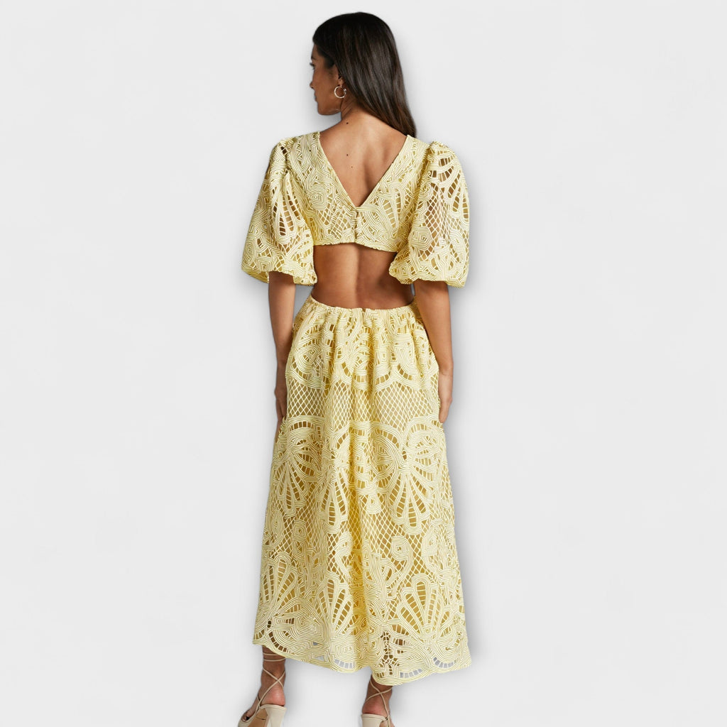 Dena | Abito Midi Casual da Donna in Pizzo con Motivo Traforato