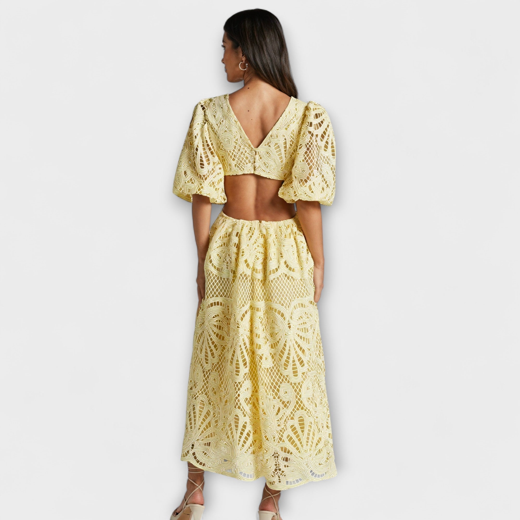 Dena | Abito Midi Casual da Donna in Pizzo con Motivo Traforato