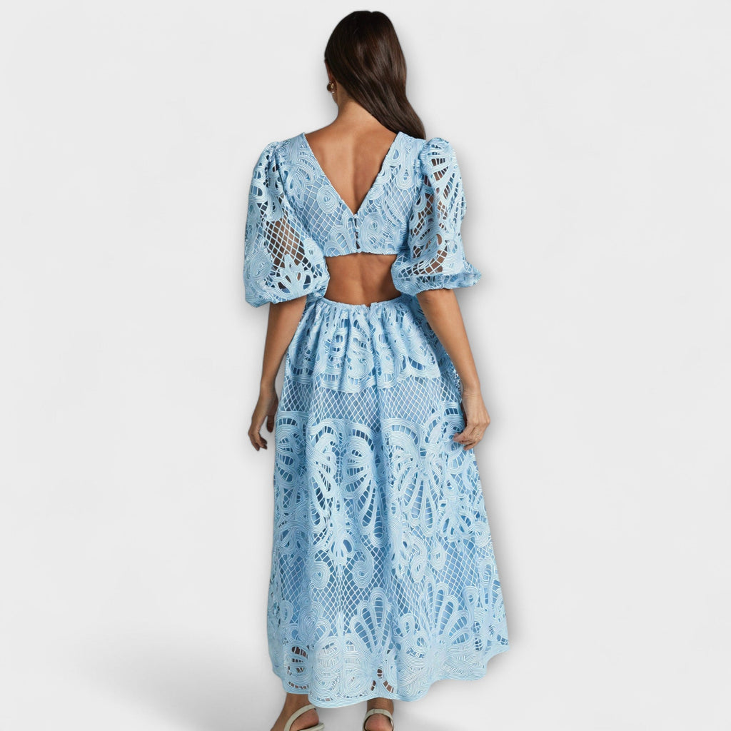 Dena | Abito Midi Casual da Donna in Pizzo con Motivo Traforato
