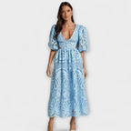 Dena | Abito Midi Casual da Donna in Pizzo con Motivo Traforato
