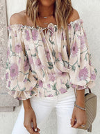Floréa | Blusa estiva da donna con spalle scoperte, stampa floreale e maniche a sbuffo