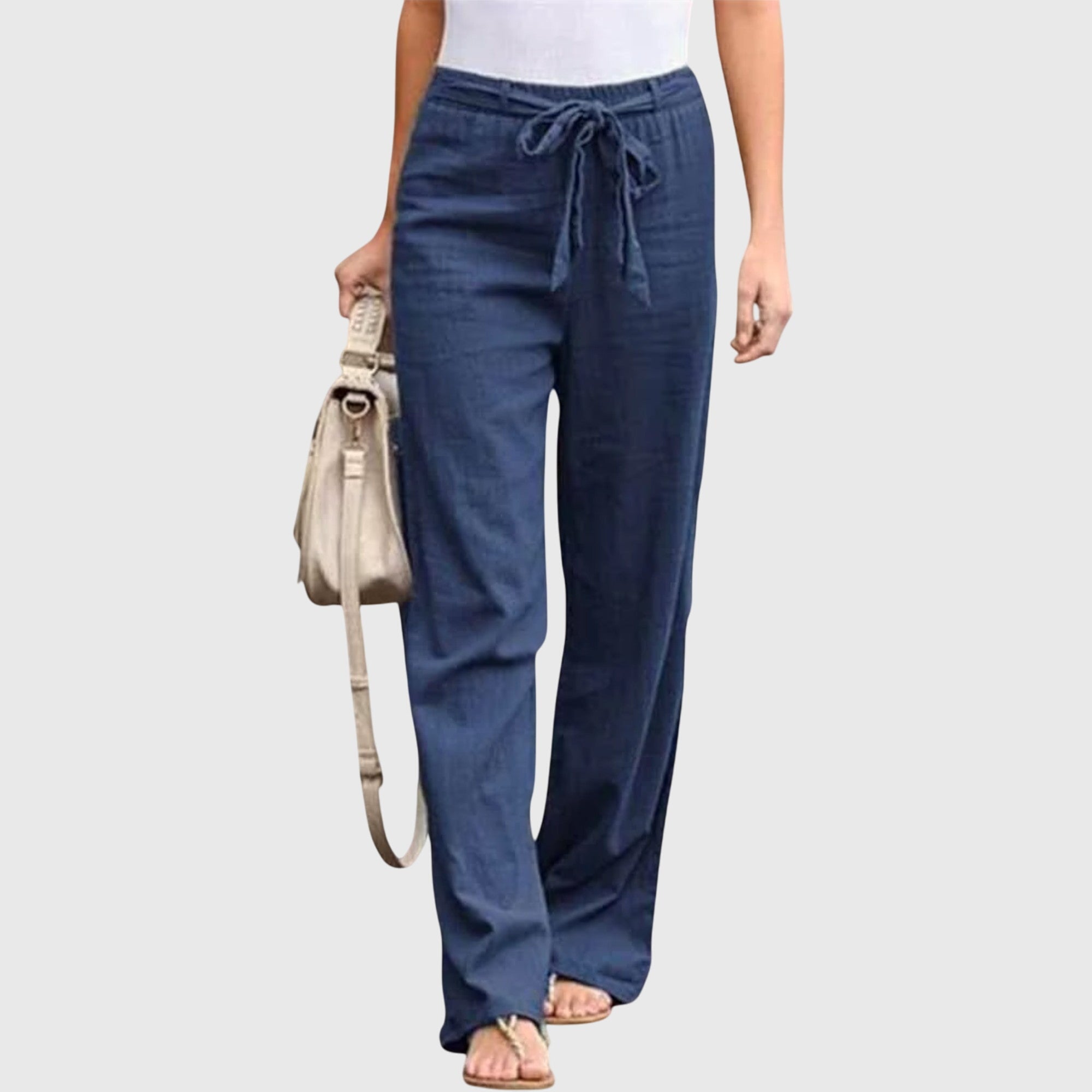 Lunessa | Women's Linen Pants with Waist Tie and Wide Legs