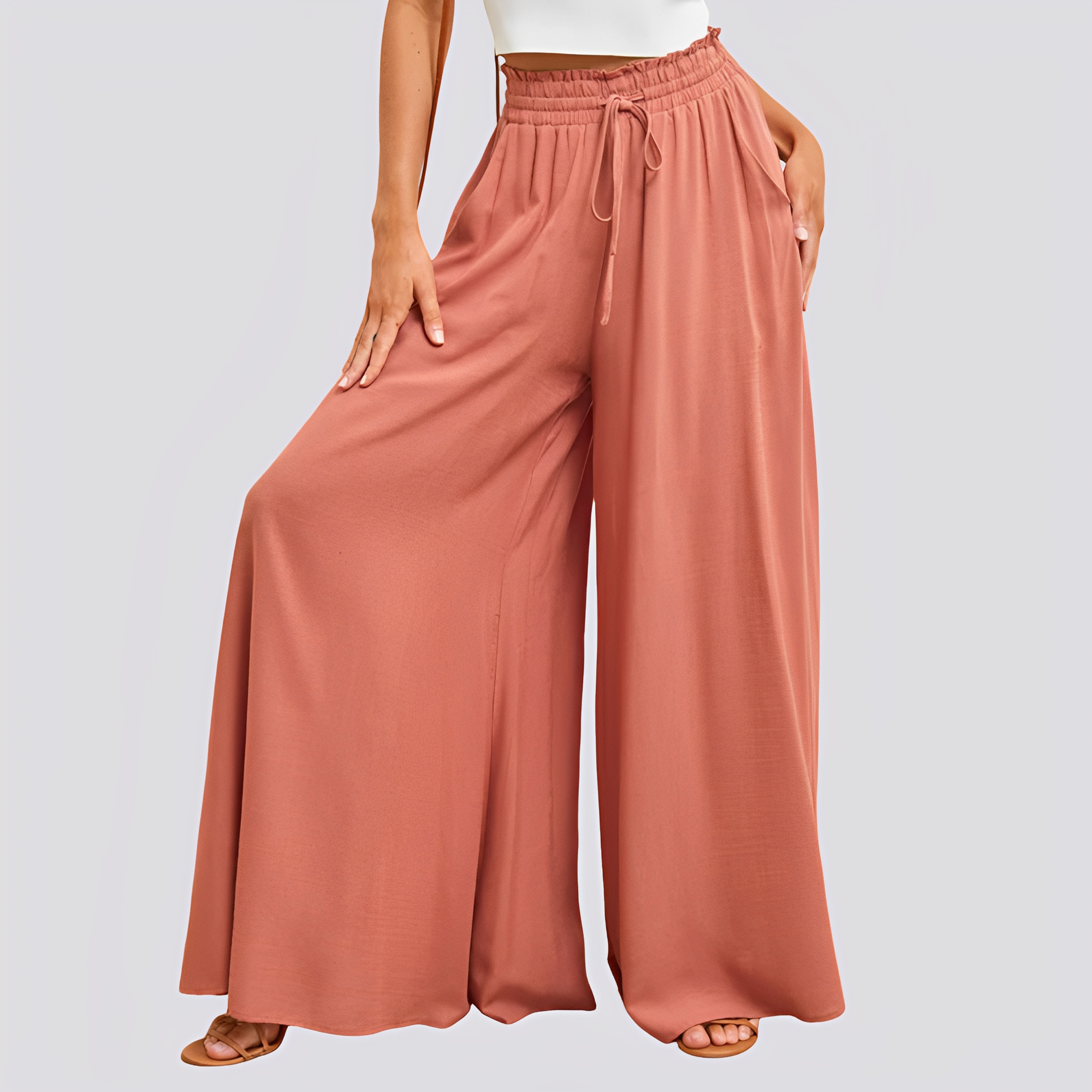 Nara | Pantaloni Donna con Gamba Larga e Vita Elastica