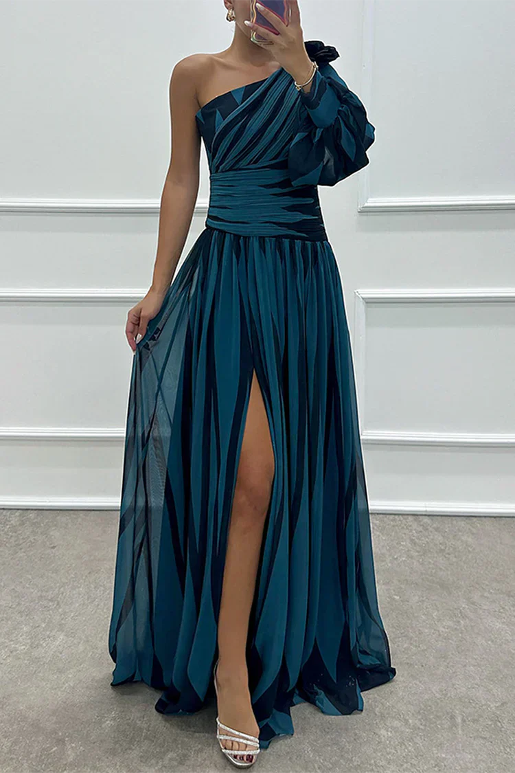 Bonnie | Elegancka Sukienka Maxi One Shoulder w Paski