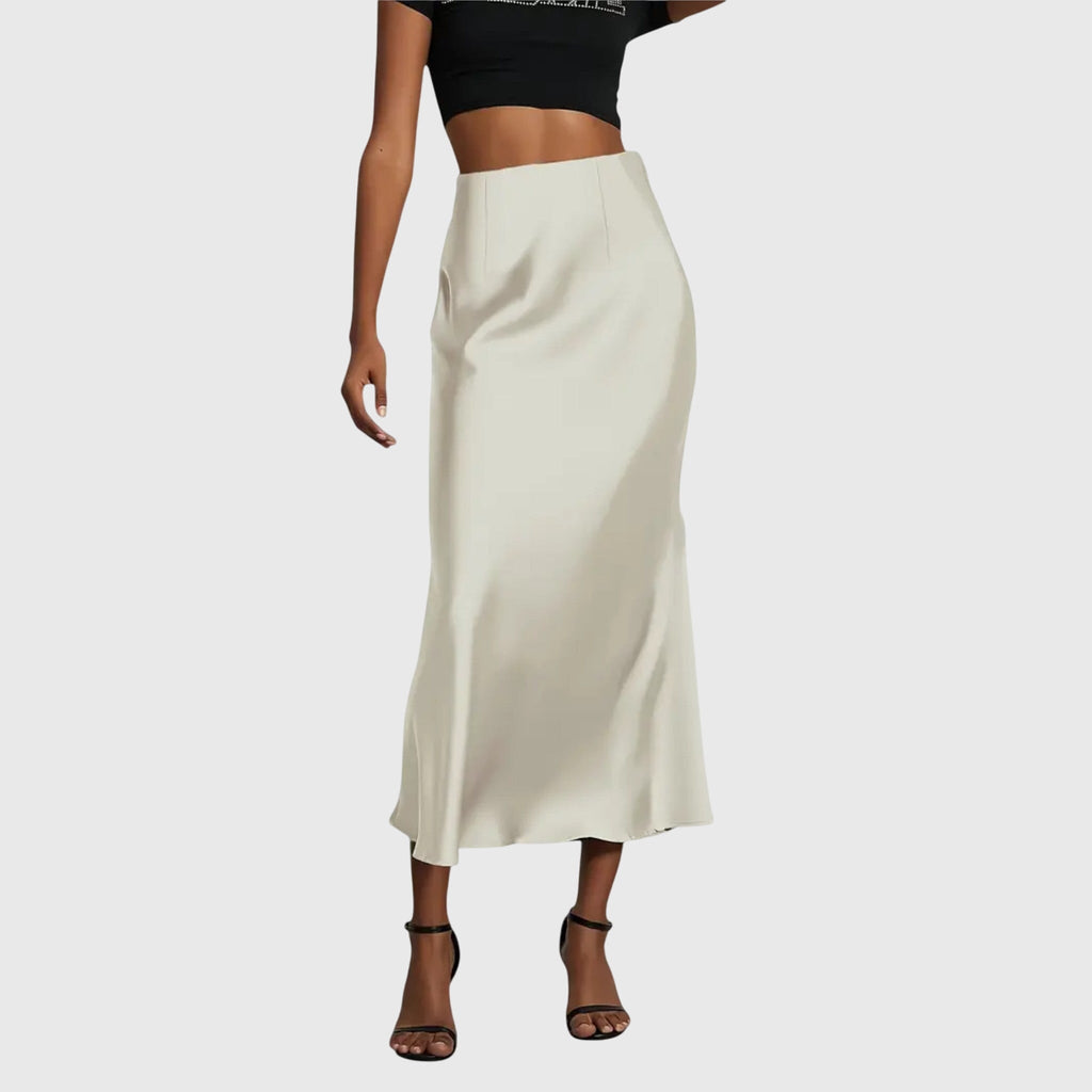 Amara | Gonna Midi Elegante in Raso da Donna Crema