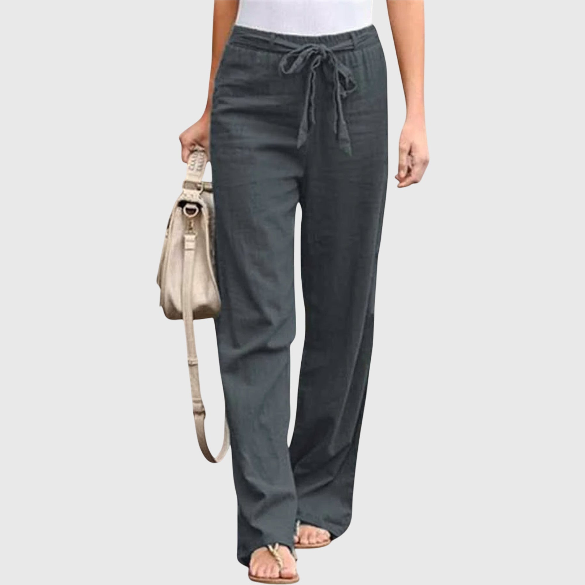 Lunessa | Women's Linen Pants with Waist Tie and Wide Legs