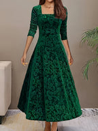 Velarise | Abito Midi Elegante da Donna con Maniche Lunghe e Stampa a Rilievo