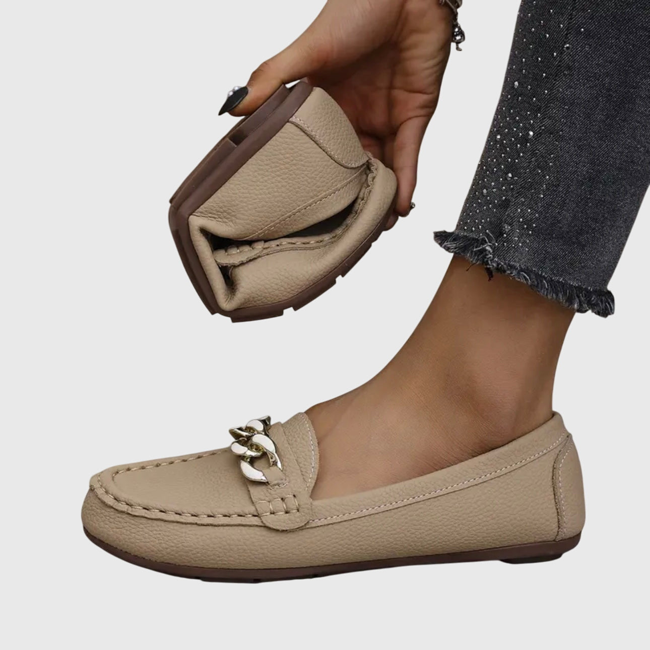 Elvoria | Mocassini eleganti da donna slip-on con catena decorativa