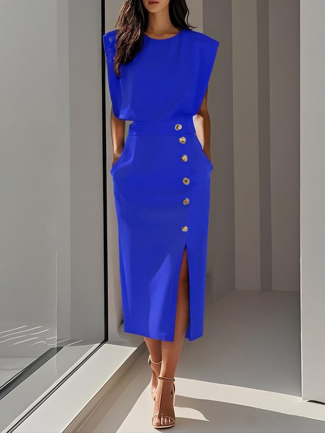 Larysa | Elegancka damska sukienka midi z rozcięciem