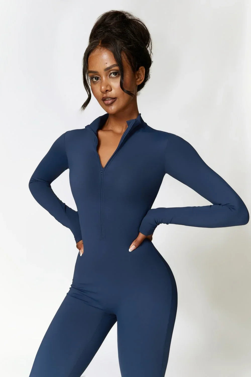 Althea | Women's Fitted Sports Jumpsuit with Zipper and Long Sleeves