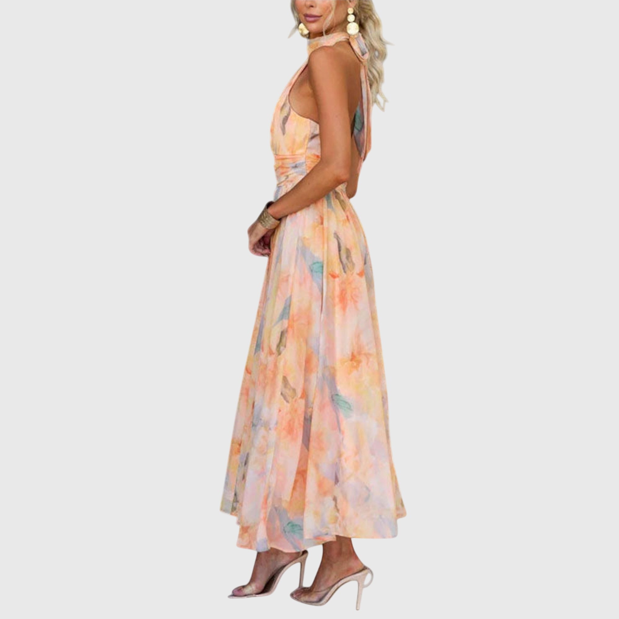 Alina | Abito estivo elegante da donna, lungo, con scollo halter e tessuto leggero