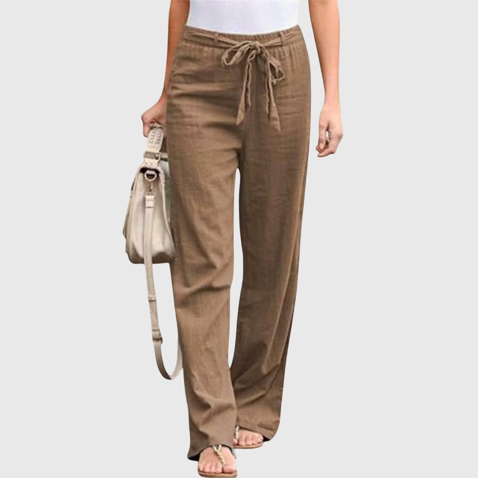 Lunessa | Women's Linen Pants with Waist Tie and Wide Legs