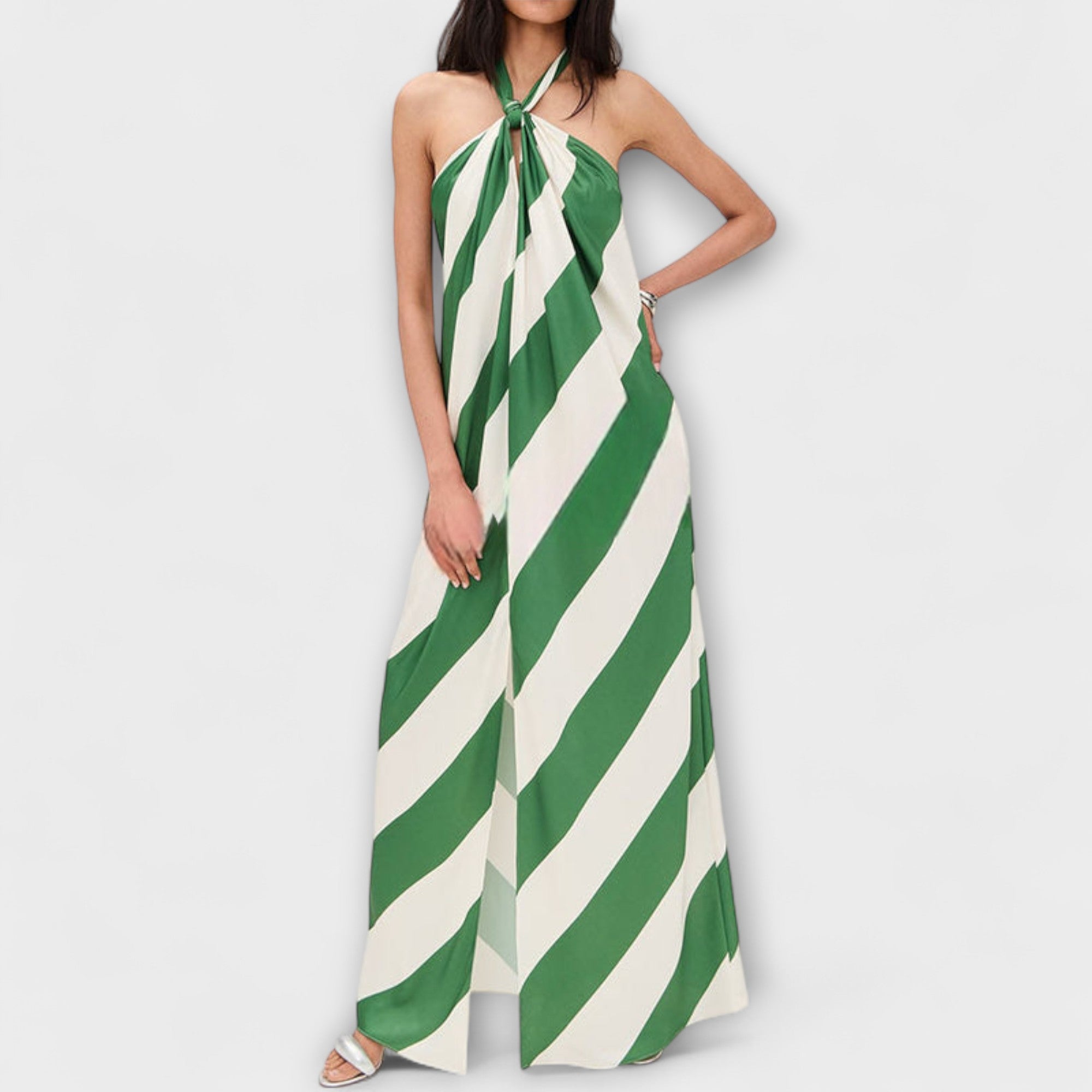 Veradelle | Abito estivo lungo a righe da donna con scollo halter e schiena scoperta