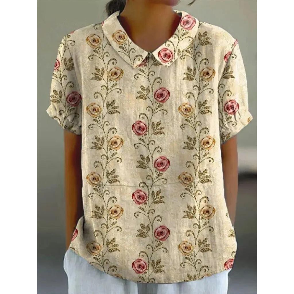 Anaya | Blusa Vintage da Donna a Fiori con Manica Corta