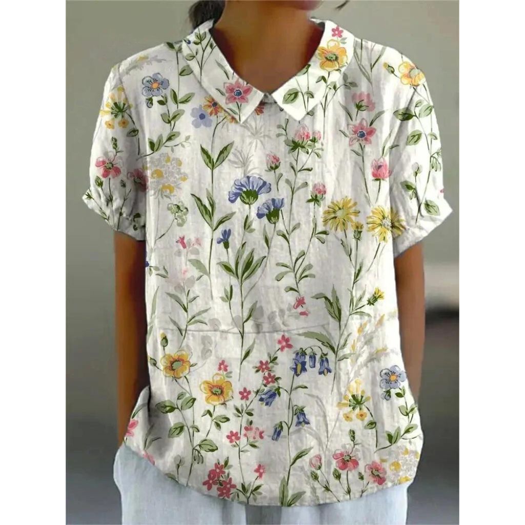 Anaya | Vintage Floral Women's Blouse with Short Sleeves