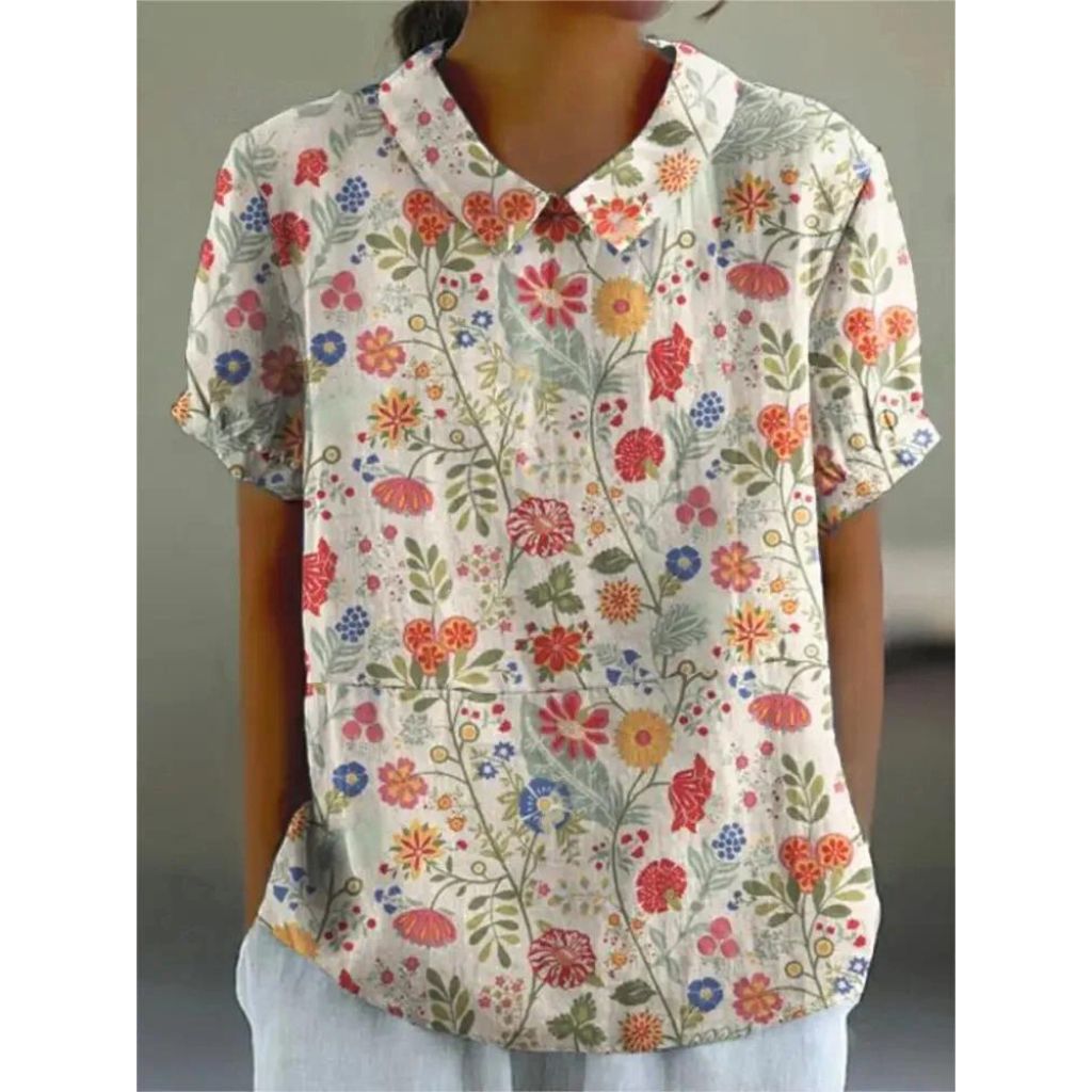 Anaya | Vintage Floral Women's Blouse with Short Sleeves