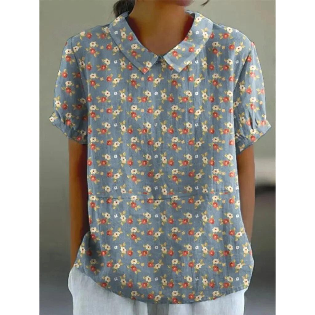 Anaya | Vintage Floral Women's Blouse with Short Sleeves