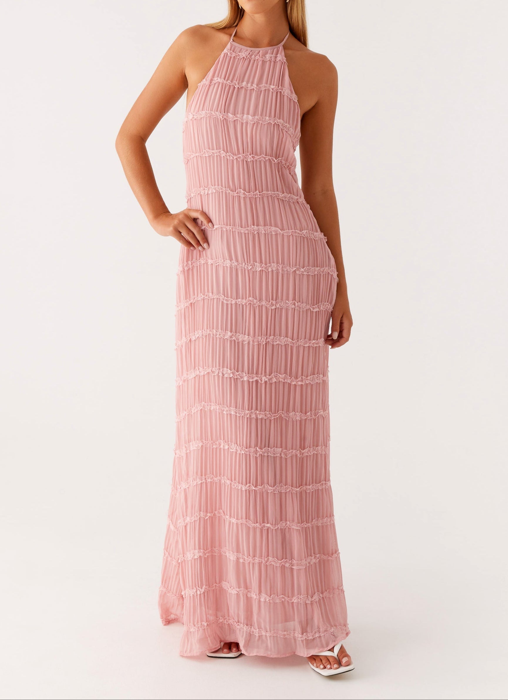 Evelyn | Elegancka sukienka maxi z marszczeniem i dekoltem halter
