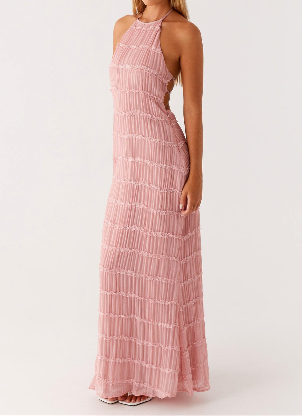 Evelyn | Elegante abito maxi con arricciature e scollo halter