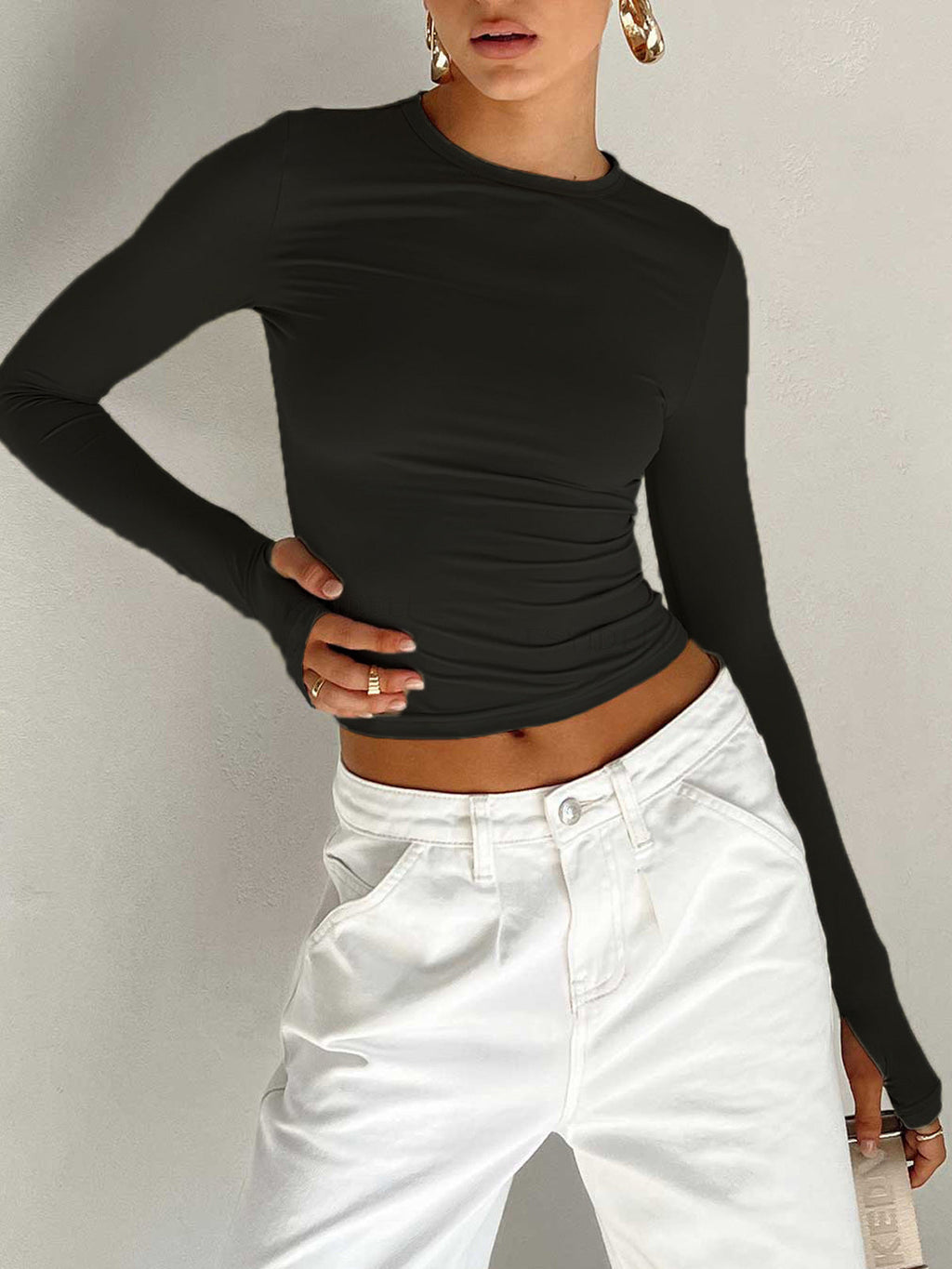 Nara | Top Crop Casual da Donna aderente a manica lunga
