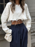 Velnira | Pantaloni Donna Larghi a Righe con Vita Alta