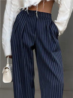 Velnira | Pantaloni Donna Larghi a Righe con Vita Alta