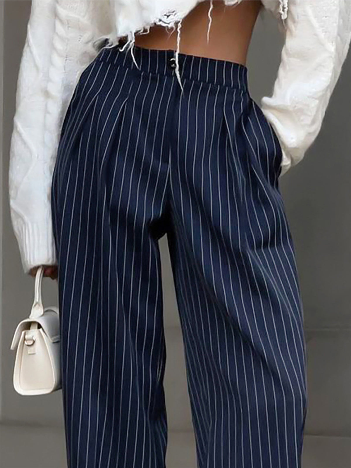 Velnira | Pantaloni Donna Larghi a Righe con Vita Alta