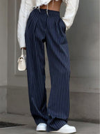 Velnira | Pantaloni Donna Larghi a Righe con Vita Alta