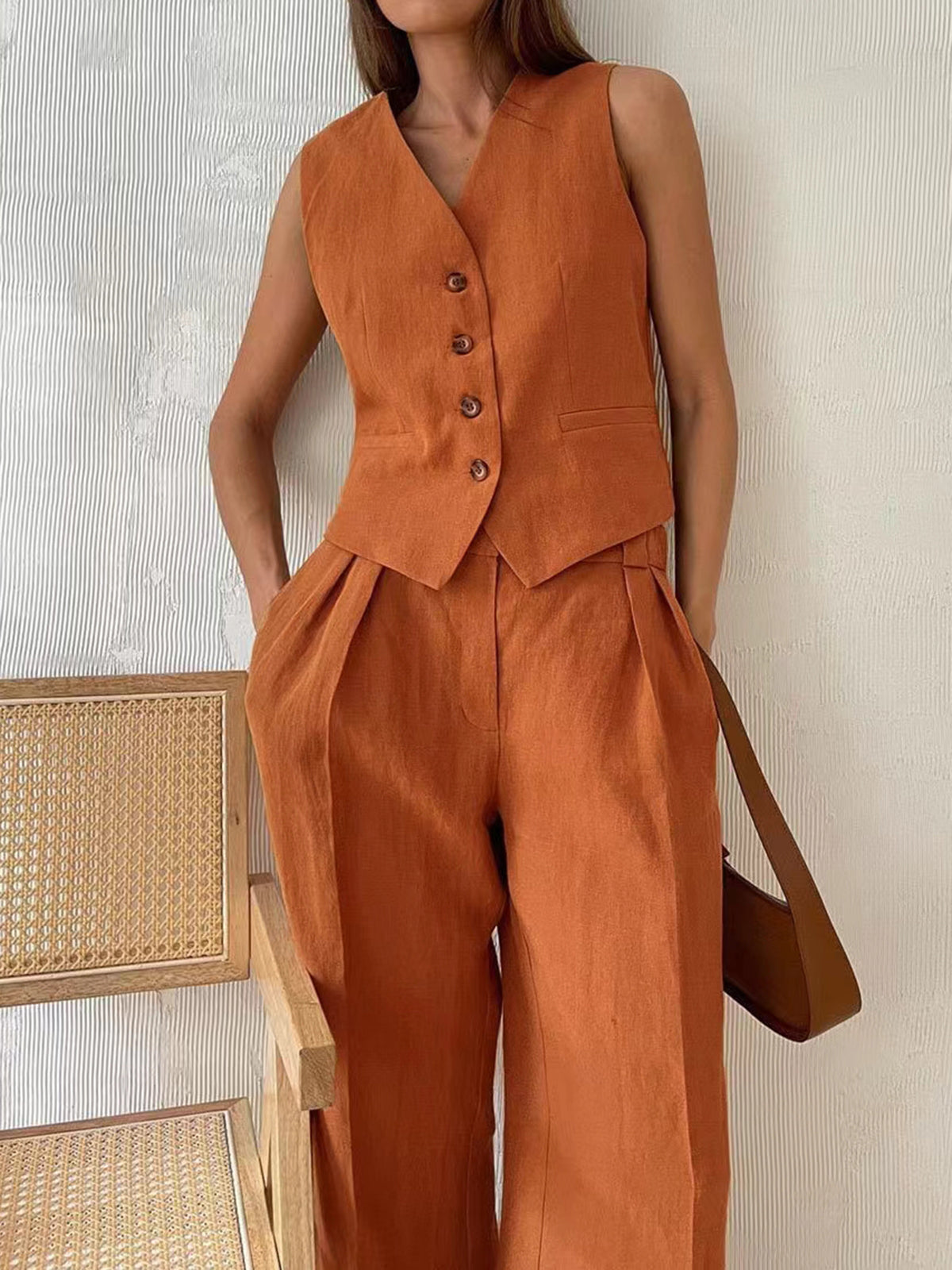 Ravella | Completo Estivo Donna Gilet e Pantaloni di Lino