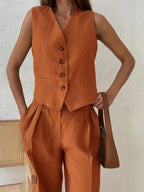 Ravella | Completo Estivo Donna Gilet e Pantaloni di Lino